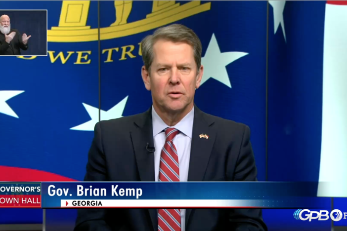 Gov. Brian Kemp speaks during a televised statewide town hall on coronavirus.