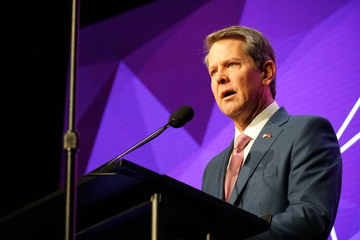 Gov. Brian Kemp delivers remarks at the Georgia Chamber's 2019 Eggs and Issues breakfast.