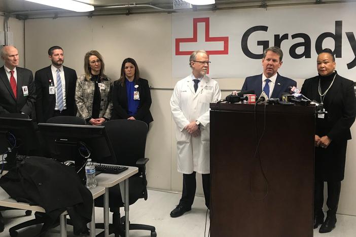 Gov. Brian Kemp tours Grady Hospital and their mobile unit, nearly two weeks after declaring a state of emergency at the facility. 
