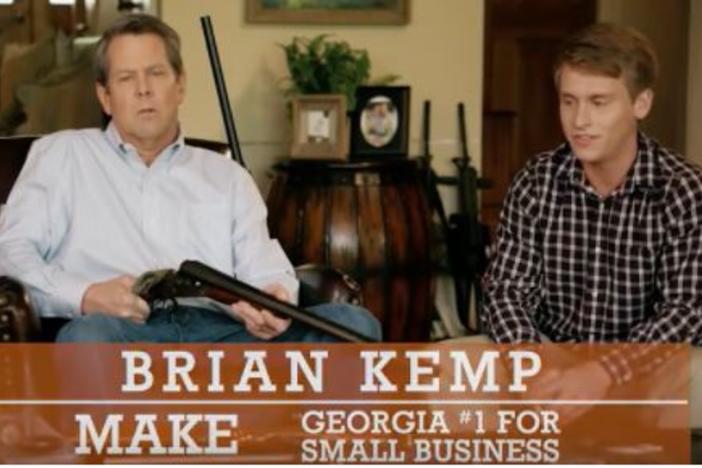 Georgia GOP gubernatorial candidate Brian Kemp aims a shotgun at a teenage boy looking to date one of his daughters in his newest campaign ad.