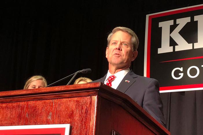 Brian Kemp's address to supporters in Athens, GA was optimistic but the Republican candidate did not formally declare victory. 