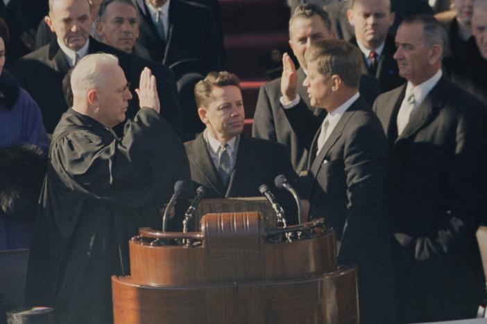 U.S. Supreme Court Chief Justice Earl Warren administered the oath of office to President John F. Kennedy on Jan. 20, 1961.