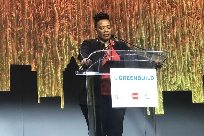 Bernice King speaking Tuesday at the Greenbuild Conference in Atlanta. 