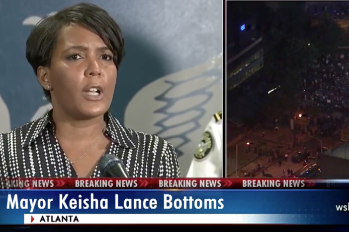 Atlanta Mayor Keisha Lance Bottoms speaks out against destructive protests in the city of Atlanta Friday, May 29, 2020.