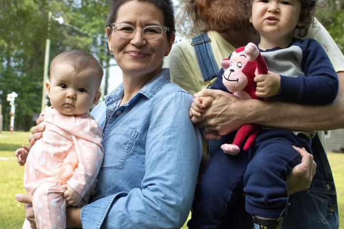 Kyle BlackCatTips Brooks, a folk artist from Georgia, with his family during the April 2020 coronavirus pandemic.