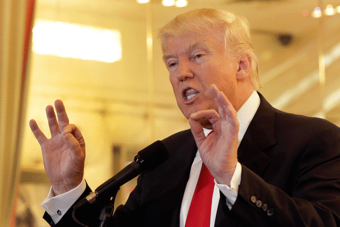 Republican presidential candidate Donald Trump answers questions during a news conference in New York, Tuesday, May 31, 2016.