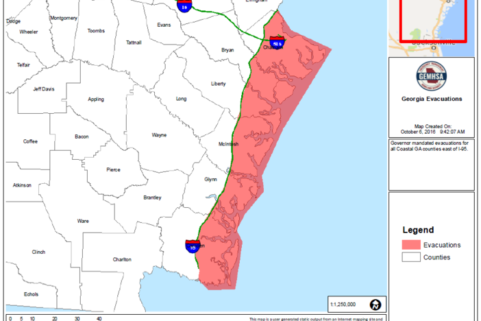 Mandatory evacuation map of coastal Georgia.