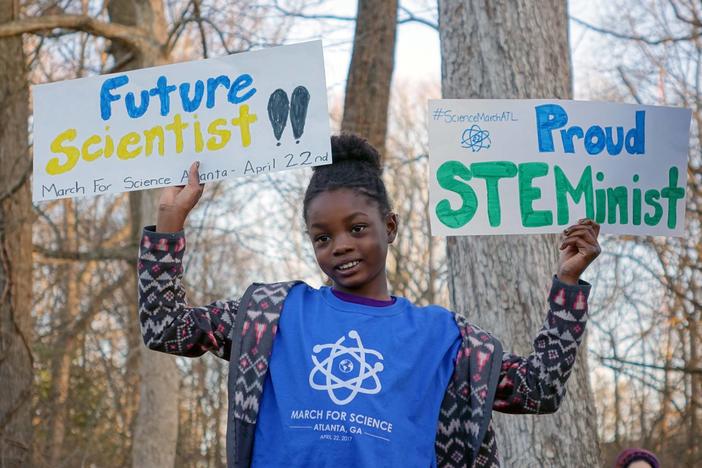 A self-described "STEMinist" at the 2017 March for Science in Atlanta, Georgia. 