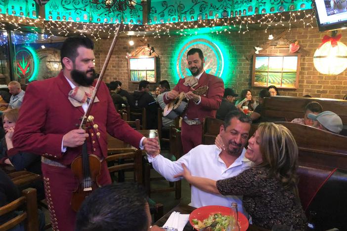 Humberto Perez (l) and Luis Vazquez (r) perform at Agavero Cantina in Lilburn, Georgia.