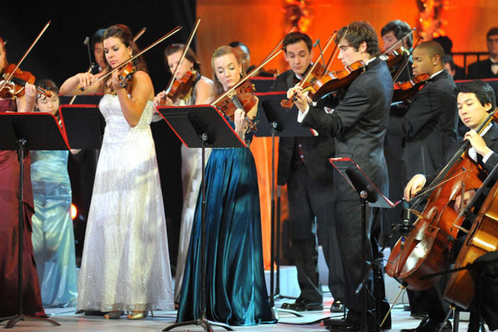 Students from the McDuffie Center for Strings perform at A Grand Mercer Christmas in 2015.