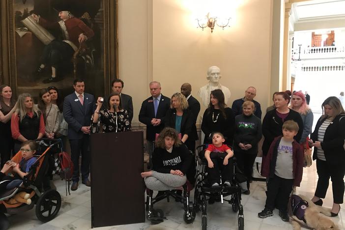 Lawmakers and medical marijuana patients gather at the State Capitol to introudce a new bill.