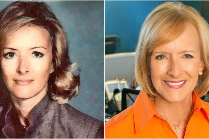 Judy Woodruff in the early 1980s (left) and a current photograph of the Co-Anchor and Managing Editor of "The PBS NewsHour with Gwen Ifill and Judy Woodruff."