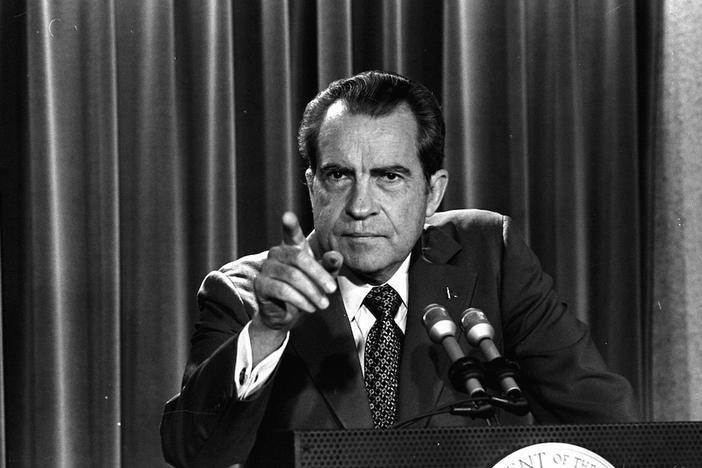 President Nixon tells a White House news conference, March 15, 1973, that he will not allow his legal counsel, John Dean, to testify on Capitol Hill in the Watergate investigation and challenged the Senate to test him in the Supreme Court. 