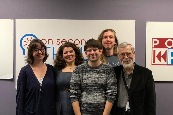 Producer Maura Currie, host Celeste Headlee, producer/reporter Sean Powers, and editor Don Smith on Celeste's last day as host of On Second Thought.