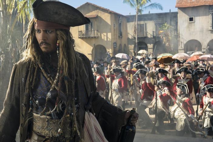 Johnny Depp in Pirates Of The Caribbean: Dead Men Tell No Tales. It's on of the many movie sequels in theaters this year.