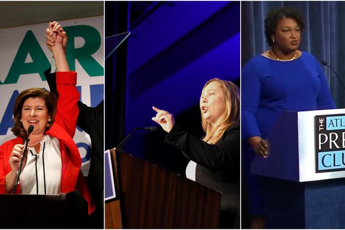 From left: incumbent U.S. Rep. Karen Handel, candidate for lieutenant governor, Sarah Riggs Amico, candidate for governor Stacey Abrams. 