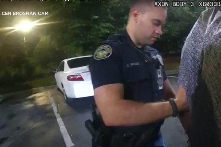 Atlanta Police officer Garrett Rolfe as he tried to take Rayshard Brooks into custody. Rolfe was fired after he fatally shot Brooks.