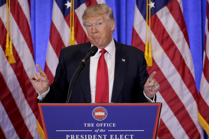 President-elect Donald Trump speaks during a news conference, Wednesday, Jan. 11, 2017, in New York. The news conference was his first as President-elect. 