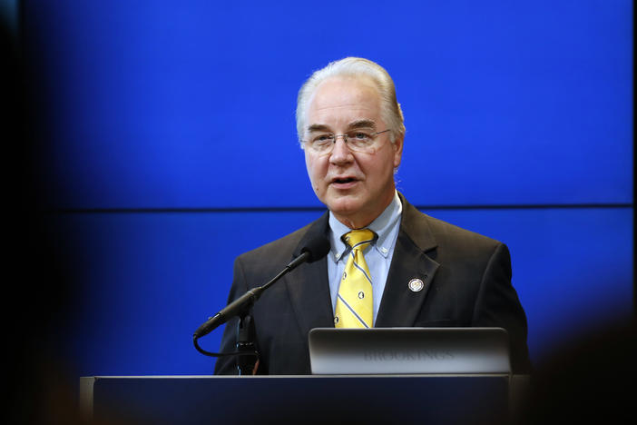 House Budget Committee Chairman Tom Price, R-Ga., President-elect Donald Trump's choice for Health and Human Services Secretary, speaks at the Brookings Institution Wednesday, Nov. 30, 2016 in Washington.