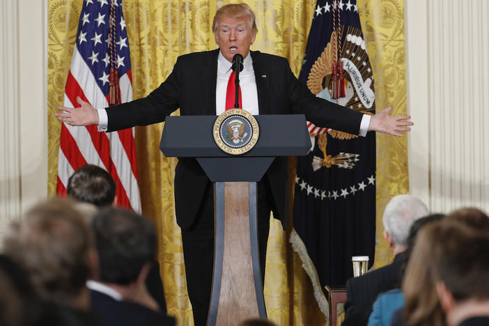 President Donald Trump speaks during a news conference in the East Room of the White House in Washington, Thursday, Feb. 16, 2017.