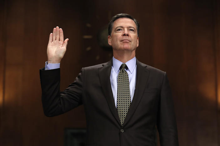 FBI Director James Comey is sworn-in on Capitol Hill in Washington, Wednesday, May 3, 2017, prior to testifying before the Senate Judiciary Committee hearing: "Oversight of the Federal Bureau of Investigation."