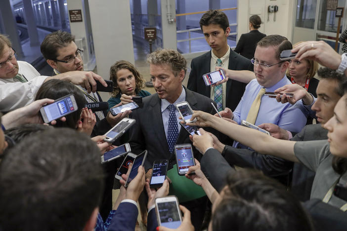 Sen. Rand Paul, R-Ky., speaks to reporters at the Capitol after Republicans released their long-awaited bill to scuttle much of President Barack Obama's Affordable Care Act, at the Capitol in Washington, Thursday, June 22, 2017. 