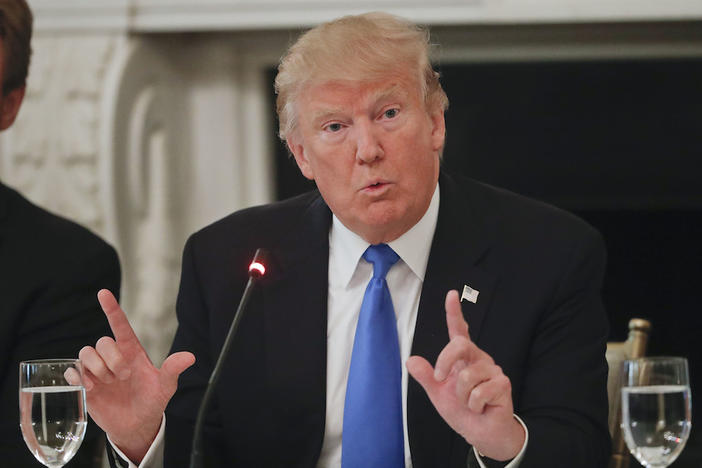 President Donald Trump speaks at a luncheon with GOP leadership, Wednesday, July 19, 2017, in the State Dinning Room of the White House in Washington. 