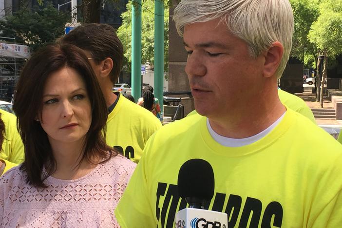 Robyn Rowles (left) and William Perry at a news conference Thursday.