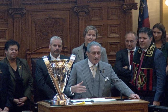 Atlanta United Owner Arthur Blank stopped by the Georgia Capitol on Thursday to thank lawmakers and fans across Georgia for their support of the teams Major League Soccer championship. 