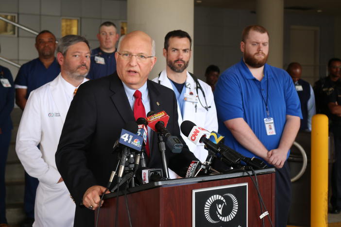 Sheriff David Davis talks to reporters about opiate overdoses and deaths in Central Georgia