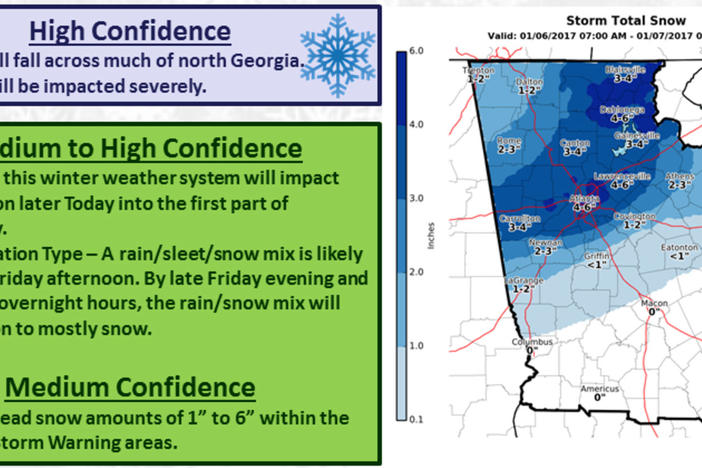 A Winter Storm Warning has been issued for north and portions of central Georgia. This means that we have high confidence for accumulating snowfall across this area.