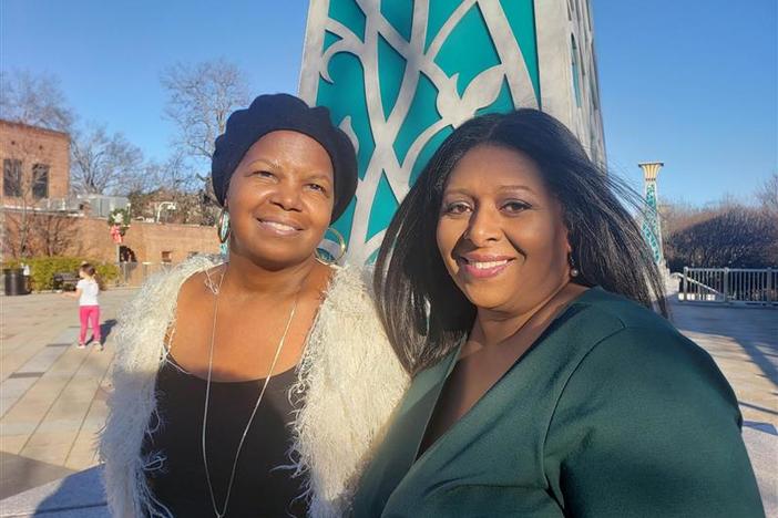 Carla Griffin (left) and Alysa Armstrong-Gibbs (right) were among the mothers who went to court to support Diana Elliott's hearing for leaving her disabled son at Grady Memorial Hospital in Atlanta.