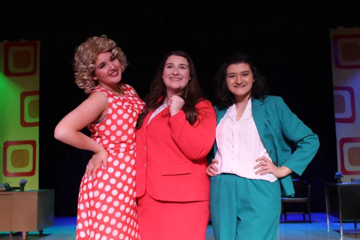 Abby Wright (center) is a junior at Southeast Whitfield High School in Dalton, Georgia. When her school's production of Dolly Parton's "9 to 5" was caneled due to coronavirus, Wright found support through the viral #SunshineSongs hashtag.