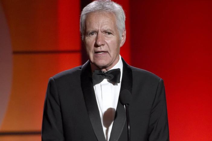  In this April 30, 2017, file photo, Alex Trebek speaks at the 44th annual Daytime Emmy Awards at the Pasadena Civic Center in Pasadena, California.