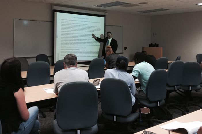 Professor Robert Smith teaches a class on Donald Trump's campaign at Savannah State University.