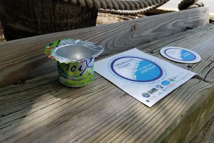 Flyers, coasters and ashtrays made from empty cans are helping spread the message that "Georgia's coast is not an ashtray"