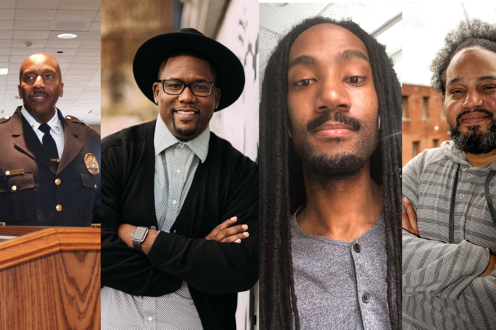 From left to right: Roy Minter, Savannah's chief of police since 2018; Terence Lester, founder and executive director of Love Beyond Walls; Jerald Nuness, case manager at a personal injury law firm; & Dr. Andre Brock, associate professor at Georgia Tech.