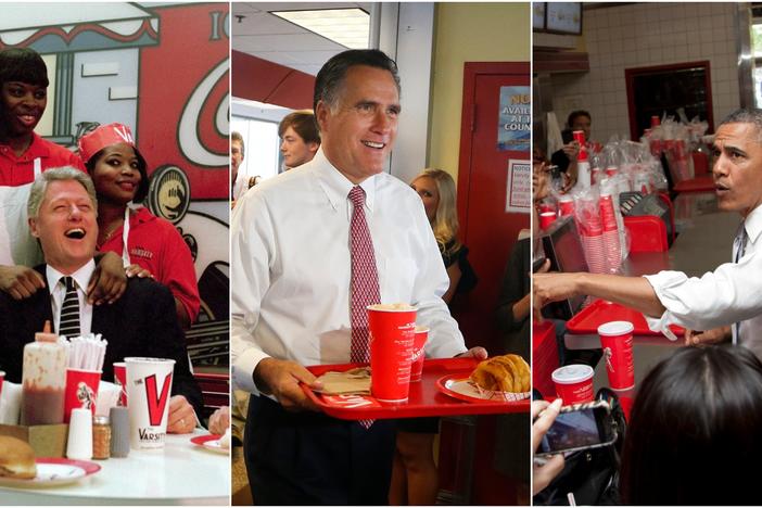 From Left: President Bill Clinton, Former GOP presidential candidate Mitt Romney, President Barack Obama 