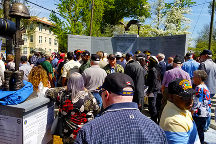 Hundreds gathered in Augusta for the dedication of the city's first permanent memorial for Vietnam War veterans.