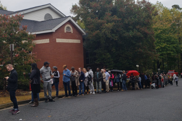 Voters at the Vinings Public Library waited over 2 hours Tuesday morning to cast their ballot.