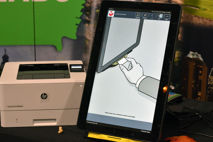A Dominion ballot-marking device is set up at the Georgia National Fair in Perry. The new voting system is scheduled to be in place for the March 24, 2020, presidential preference primary.
