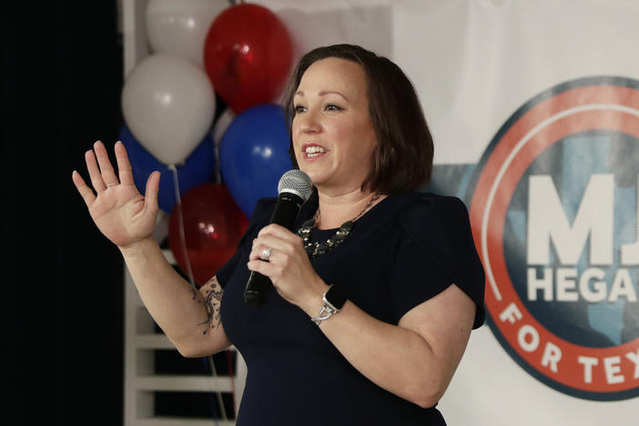 Democratic U.S. Senate candidate MJ Hegar speaks to supporters in Austin, Texas, in March.