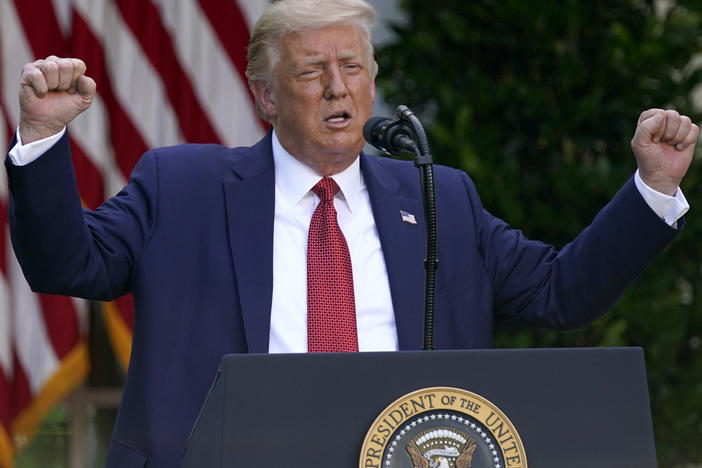 President Trump speaks during a news conference in the Rose Garden of the White House, on Tuesday.