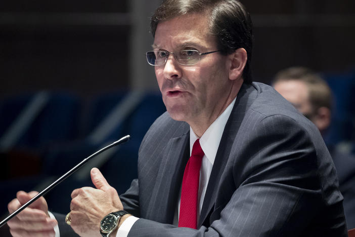Defense Secretary Mark Esper, shown here on Capitol Hill earlier this month, has effectively banned the Confederate battle flag from U.S. military installations.