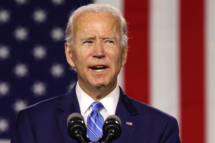 Presumptive Democratic nominee Joe Biden speaks Tuesday at the Chase Center in Wilmington, Del.