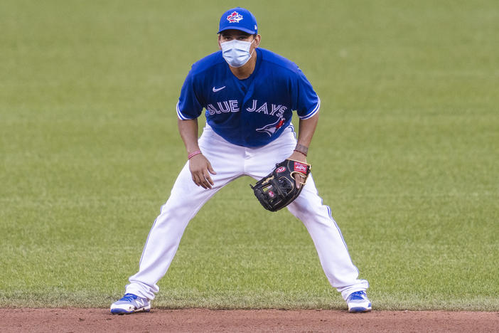 Rubén Tejada of the Toronto Blue Jays is pictured at an intrasquad game at Rogers Centre earlier this month in Toronto. The team received permission for preseason training at the stadium but the Canadian government will not allow regular season games in Canada.