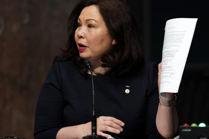 Sen. Tammy Duckworth, D-Ill., is seen during a Senate Armed Services Committee hearing on May 6. The Iraq War veteran is on Joe Biden's vice presidential shortlist.