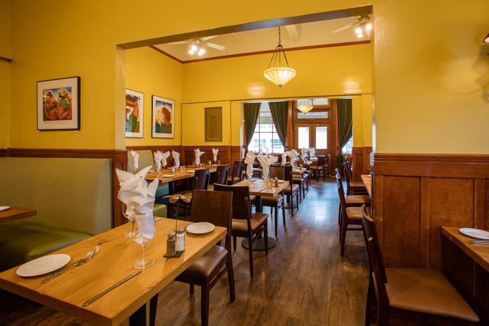 The Girl & The Fig's inside dining room is empty these days.