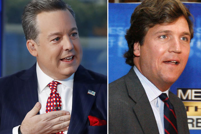 Former Fox News anchor Ed Henry (from left) and high-profile hosts Tucker Carlson and Sean Hannity are all named in a lawsuit alleging different instances of sexual misconduct.