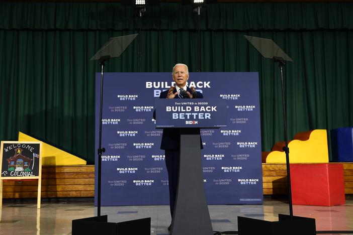 Joe Biden speaks about his economic recovery plan for working families on Tuesday in New Castle, Del.